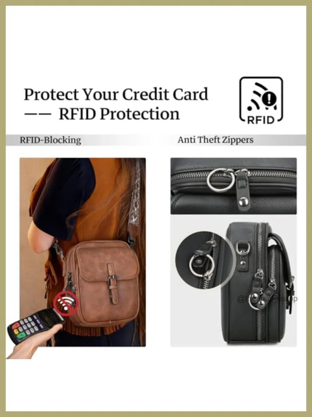 Leather Crossbody Bag for Women Anti Theft Messenger Purse RFID Small